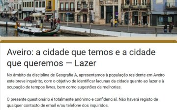 Inqu&eacute;rito "Aveiro: a cidade que temos e a cidade que queremos" 